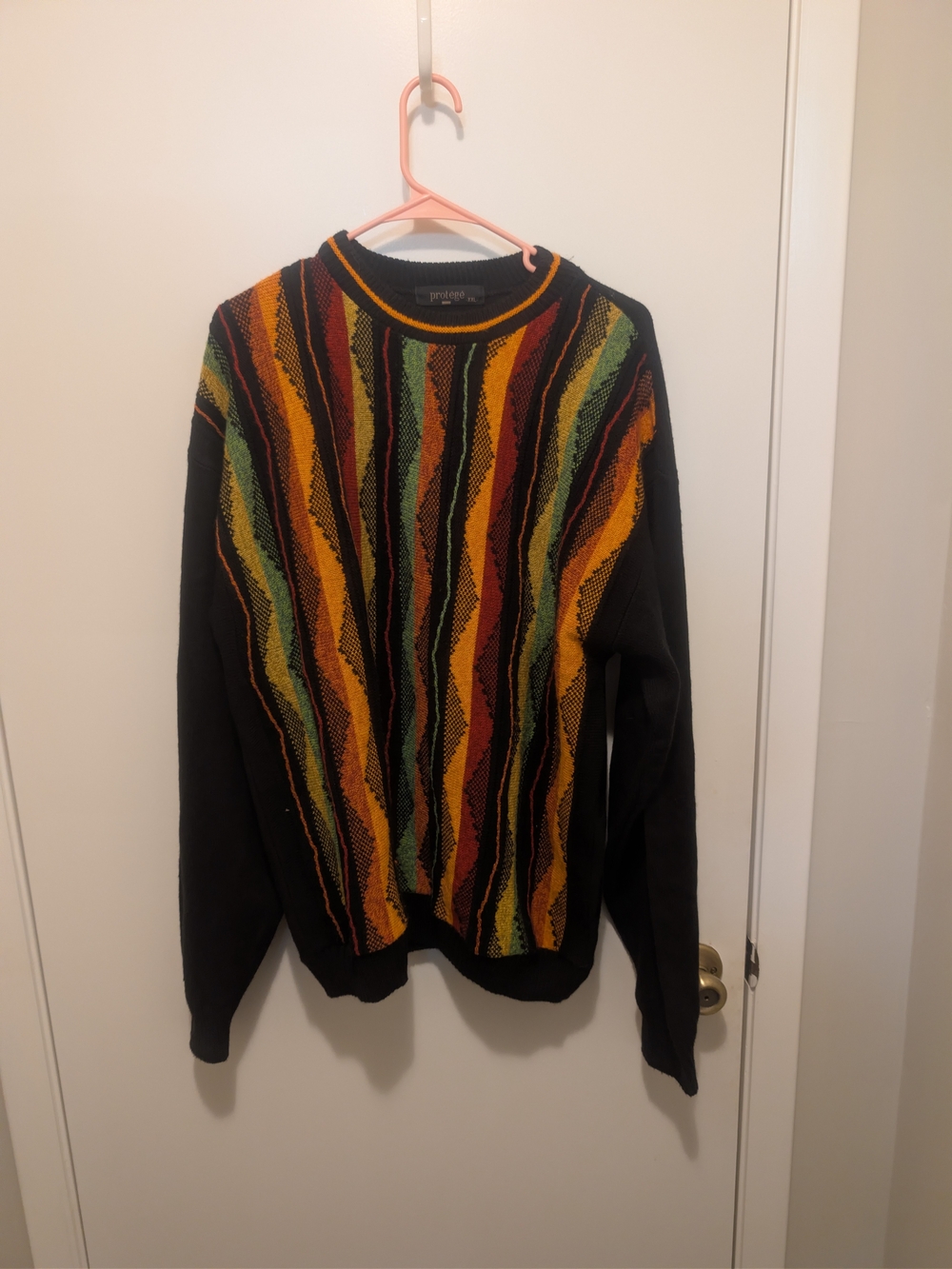 COOGI Black Crewneck Sweater with Yellow, Orange, Green and Red Waves
